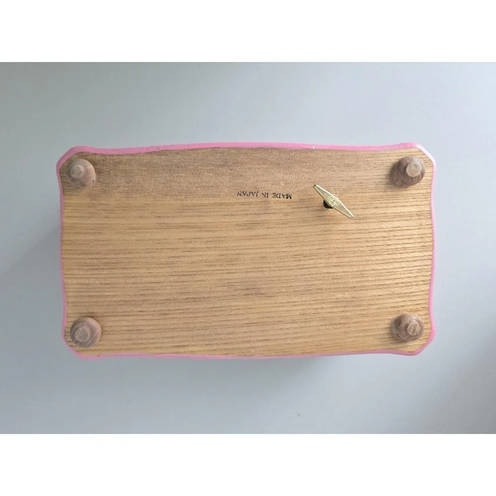 Vintage Hand Painted Wooden Music Jewelry Box Folk Art Floral - Made in Japan